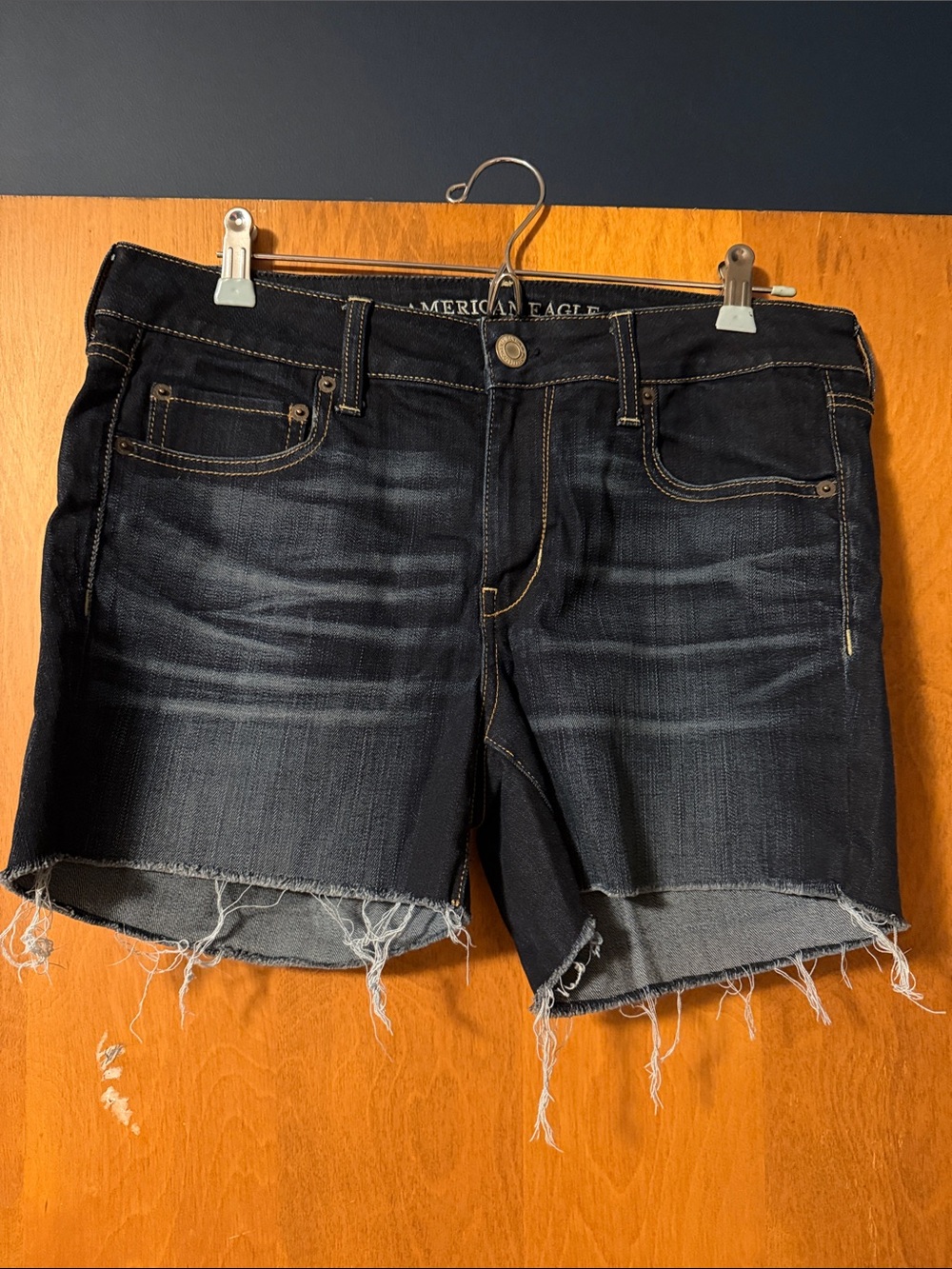 American Eagle Outfitters Dark Indigo Distressed Denim Shorts